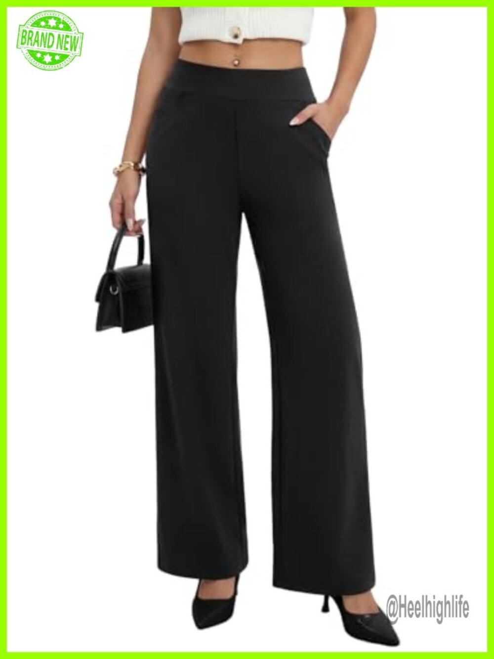 Women's Stretchy Wide Leg Work Pants Business Casual Pull On Trouser